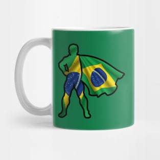 Brazil Hero Wearing Cape of Brazillian Flag and Peace in Brazil Mug